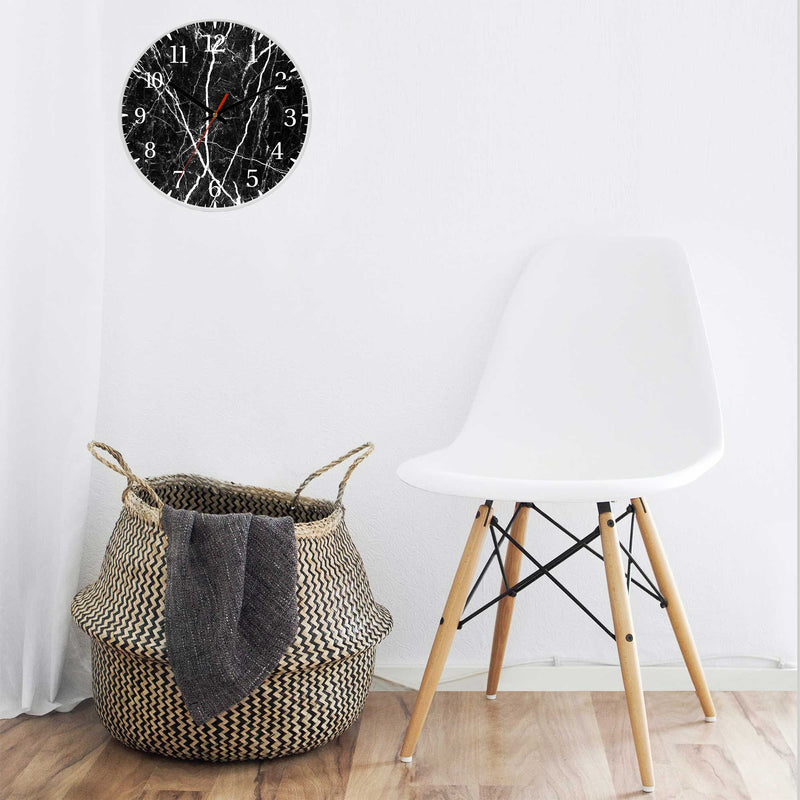 Wall Clock Decorative Black marble white Battery Operated -LWHSWC30W-C202 (6622837801056)