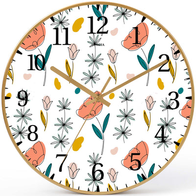 Wall Clock Decorative hand drawing rose orange Battery Operated -LWHSWC30G-C282 (6622840488032)
