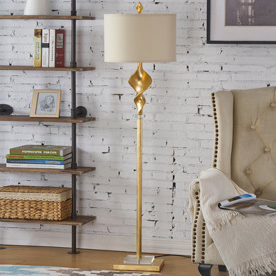 B11x9" 63.75"H Floor Lamp, Resin & Gold Foil finish; 17x17x11" Natural Linen Shade (6566717325408)