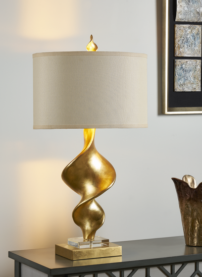 SUMMIT TABLE LAMP  34''HT.,RESIN&CRYSTAL  GOLD LEA (4494506000480)