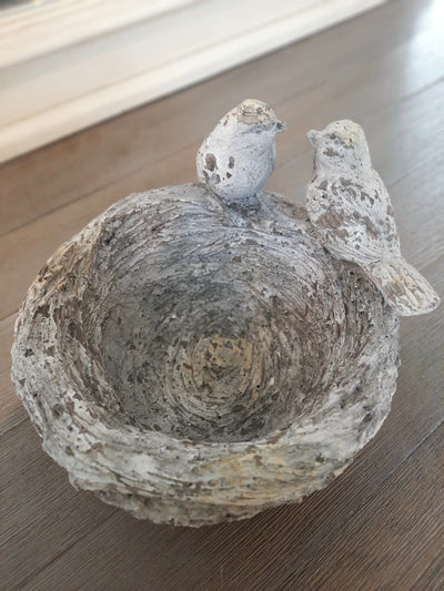 Birds Nest Statue  7 x 7 x 5'',Cement  Antique White&Grey Ce (6562004926560)