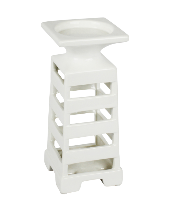 Decorative Ceramic Candle Holder, White (6601767977056)