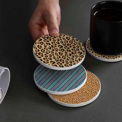 Set of 4 Ceramic Coasters, 4 Patterns with Cork Base -LWHCC4S10CM-26 (6622845796448)