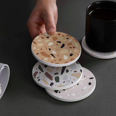 Set of 4 Ceramic Coasters, 4 Patterns with Cork Base -LWHCC4S10CM-35 (6622846156896)