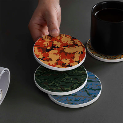 Set of 4 Ceramic Coasters, 4 Patterns with Cork Base -LWHCC4S10CM-37 (6622846222432)
