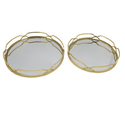 ROUND TRAYS, GOLD LEAG, METAL 18/16"