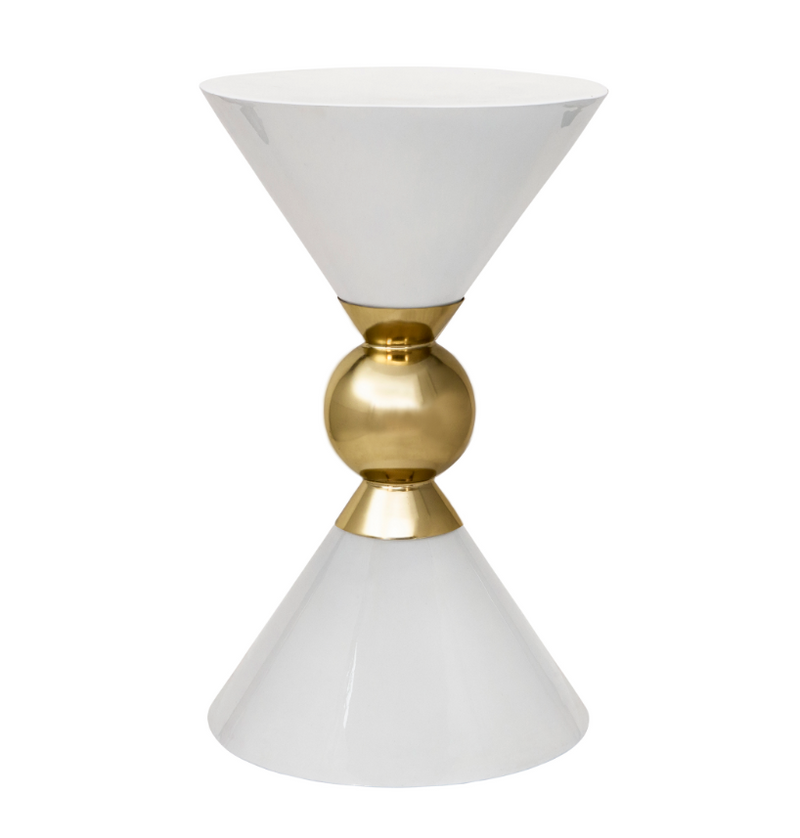 IRON 21" ROUND ACCENT TABLE, WHITE/GOLD