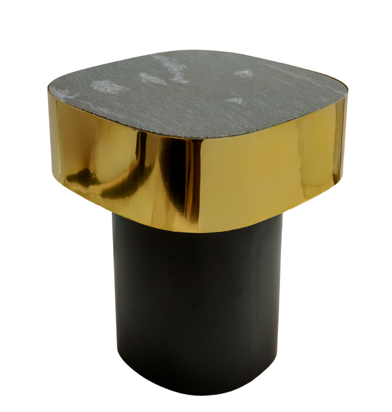 METAL SIDE TABLE W/ BLACK MARBLE, GOLD KD