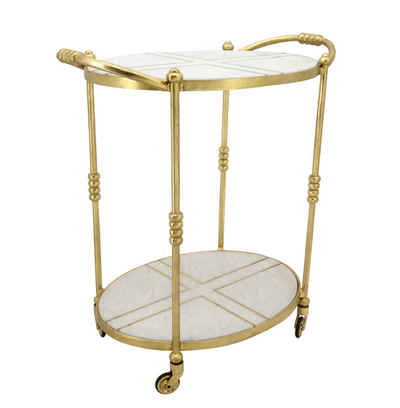 28" ROLLING OVAL BAR CART, GOLD