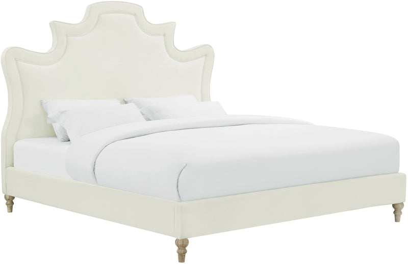Serenity Cream Velvet Bed in Queen - Al Rugaib Furniture (4576524959840)