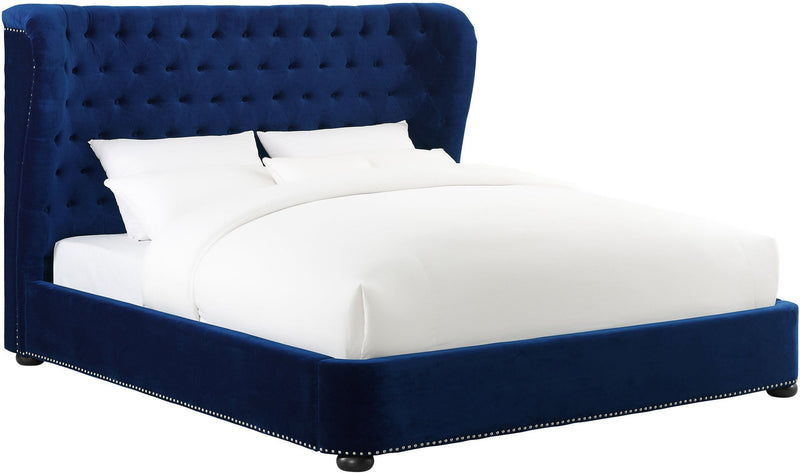 Finley Blue Velvet Bed in Queen - Al Rugaib Furniture (4576487604320)