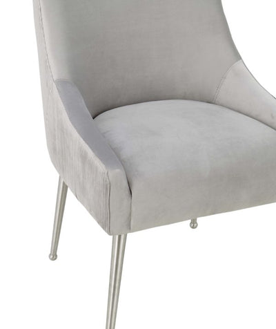Beatrix Pleated Light Grey Velvet Side Chair - Silver Legs (4576467353696)