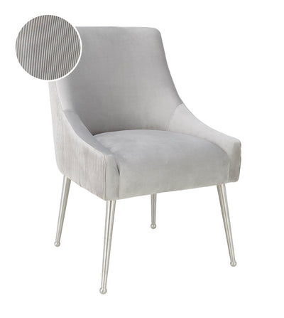 Beatrix Pleated Light Grey Velvet Side Chair - Silver Legs - Al Rugaib Furniture (4576467353696)