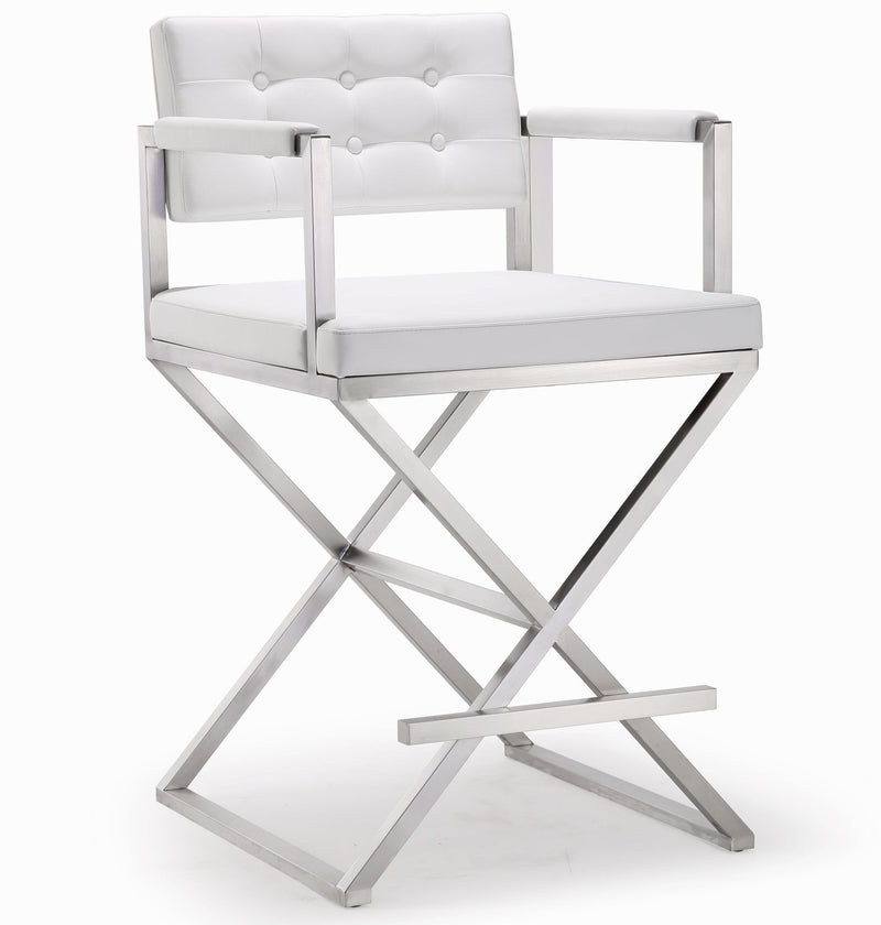 Director White Stainless Steel Counter Stool - Al Rugaib Furniture (4576479117408)