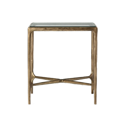 Square Gold End Table with Glass Top (6649076154464)