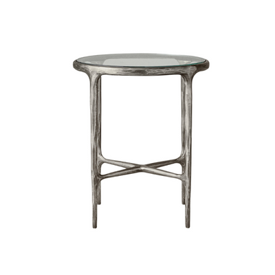Round Silver End Table with Glass Top (6649076351072)