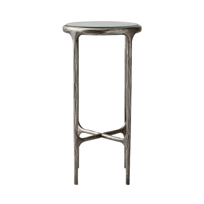 Round Silver Accent Table with Glass Top (6649076383840)