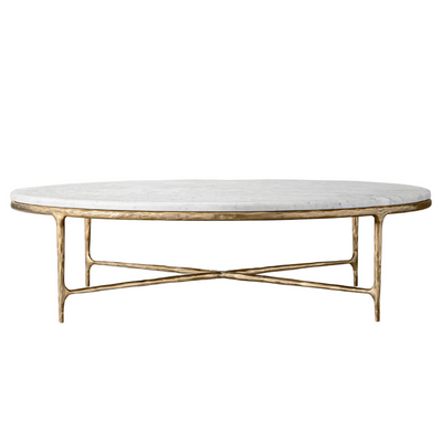 Round Silver Coffee Table with Marble Top