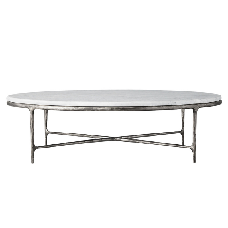 Round Silver Coffee Table with Marble Top