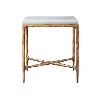 Square Gold Side Table with Marble Top (6649076580448)