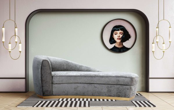 Adele Slub Grey Velvet Chaise Chaises| TOV