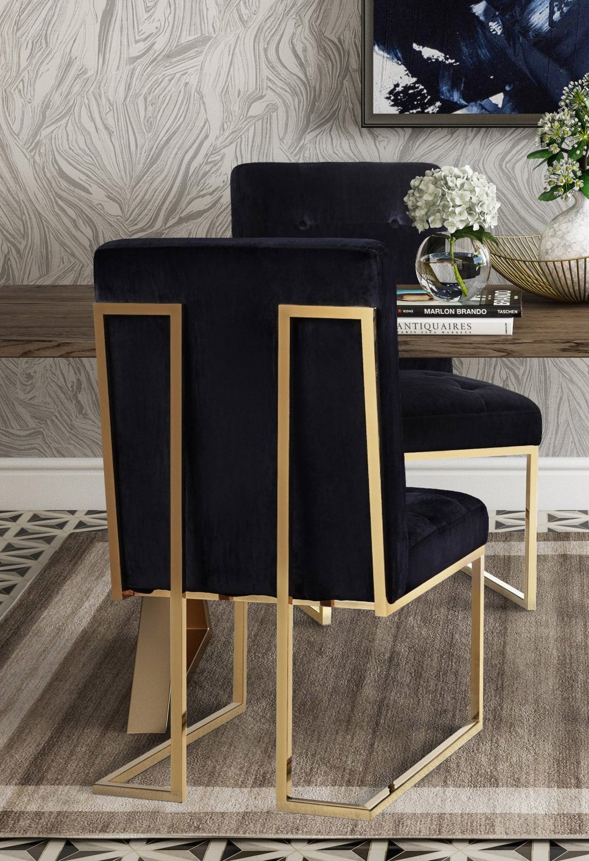 AKIKO BLACK VELVET CHAIR Dining Chairs| TOV