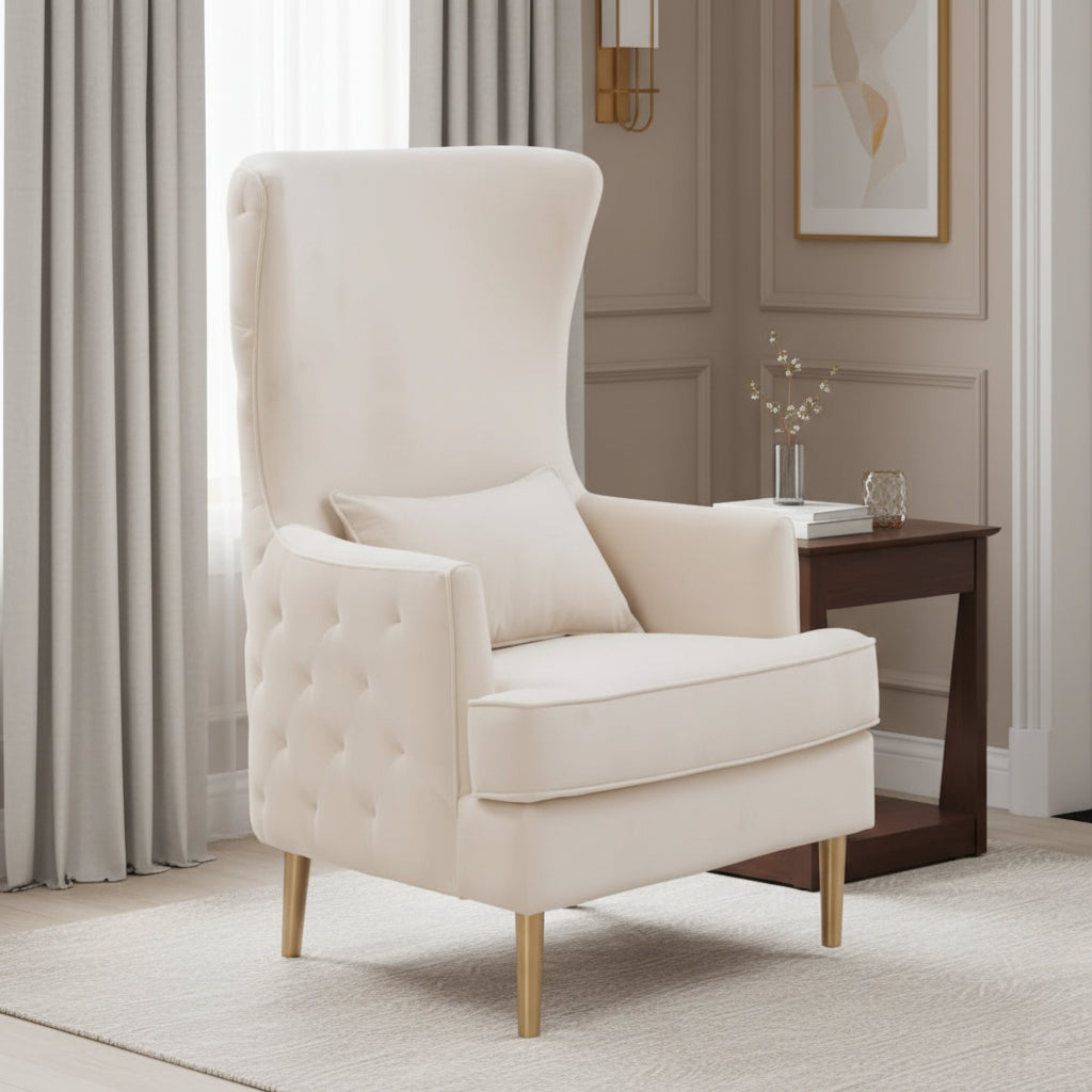 Alina Cream Tall Tufted Back Chair Chairs| TOV