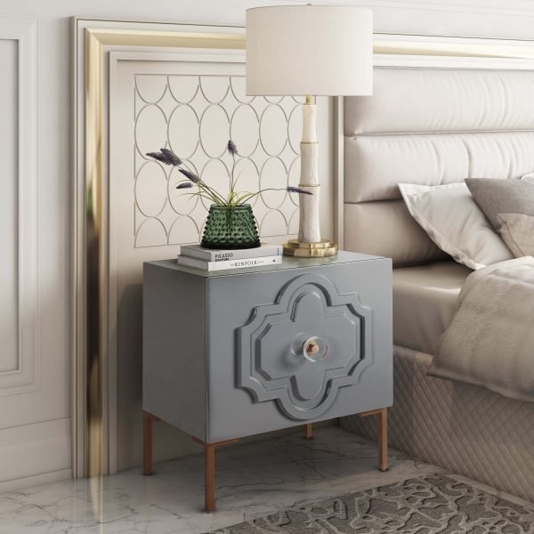 Anna Grey Lacquer Side Table Accent & End Tables| TOV