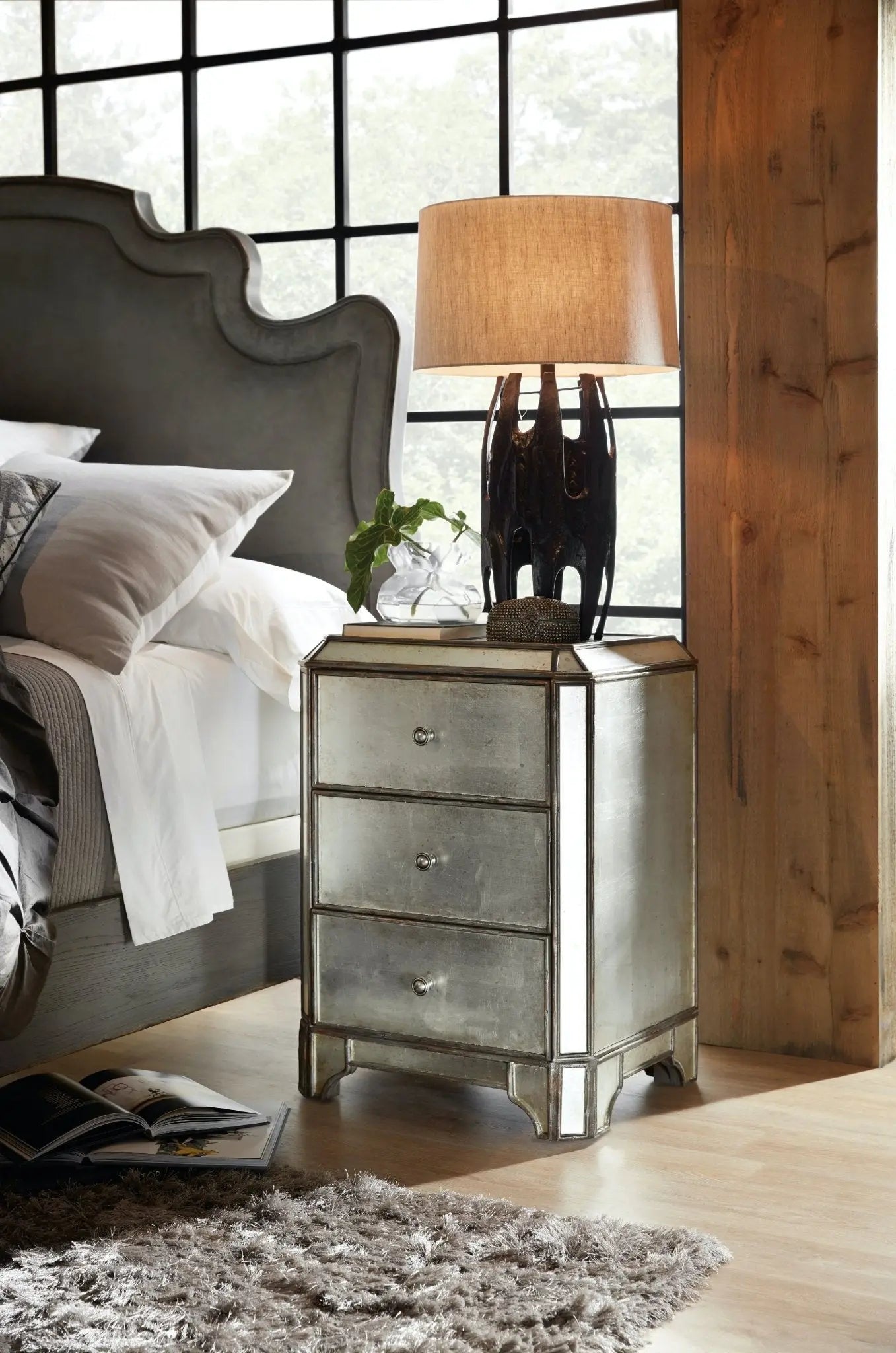 Arabella Mirrored Three-Drawer Nightstand Nightstands| Hooker