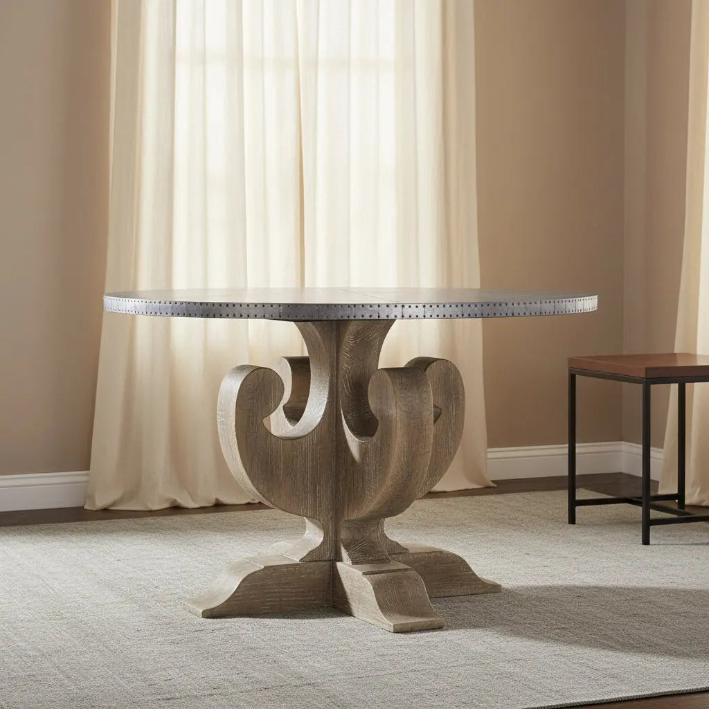 Ascension 48in Zinc Round Dining Table Dining Tables| Hooker