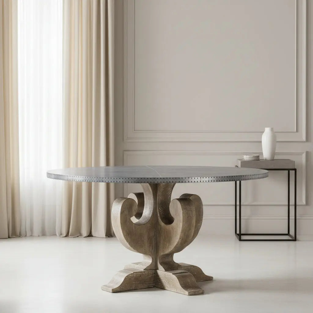 Ascension 60in Zinc Round Dining Table Dining Tables| Hooker