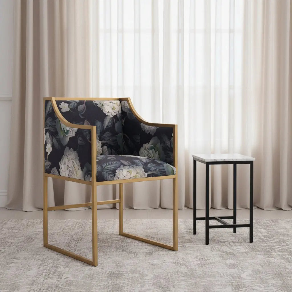 Atara Floral Velvet Gold Chair Chairs| TOV