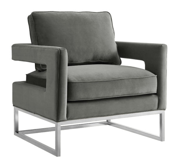 Avery Grey Velvet Chair - Silver Frame Chairs| TOV