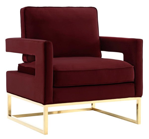 Avery Maroon Velvet Chair With Polished Gold Base Chairs| TOV