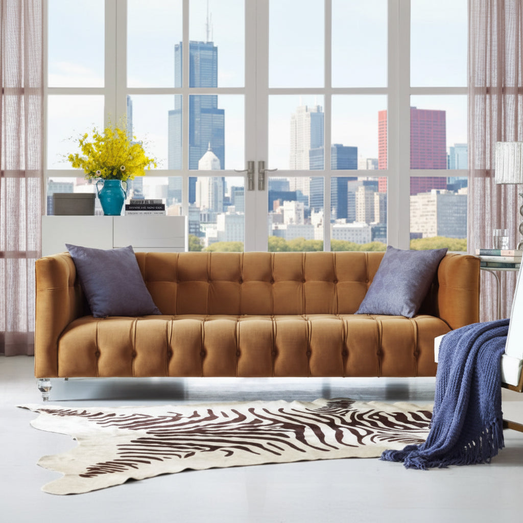 Bea Cognac Velvet Sofa Sofas & Loveseats| TOV