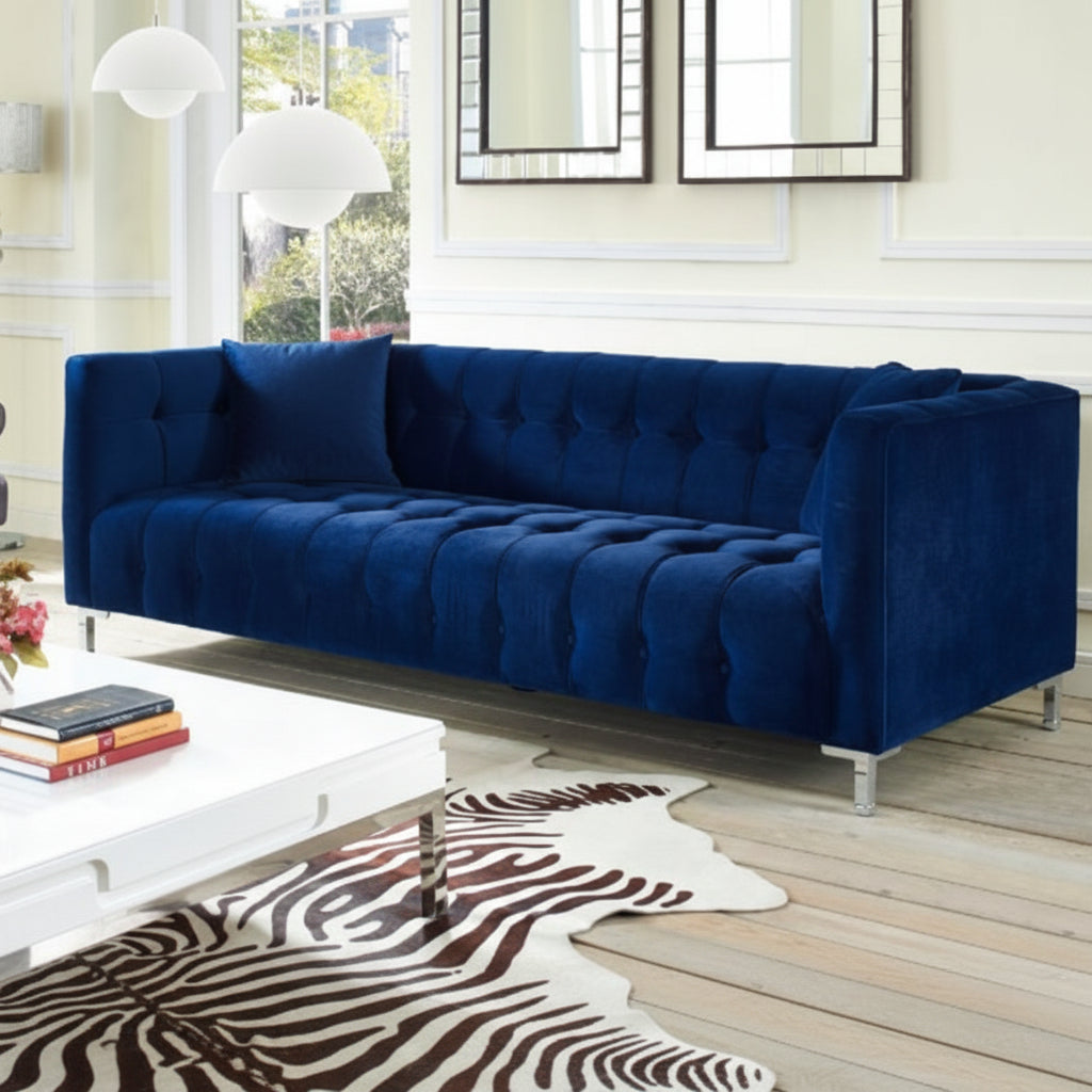Bea Navy Velvet Sofa Sofas & Loveseats| TOV