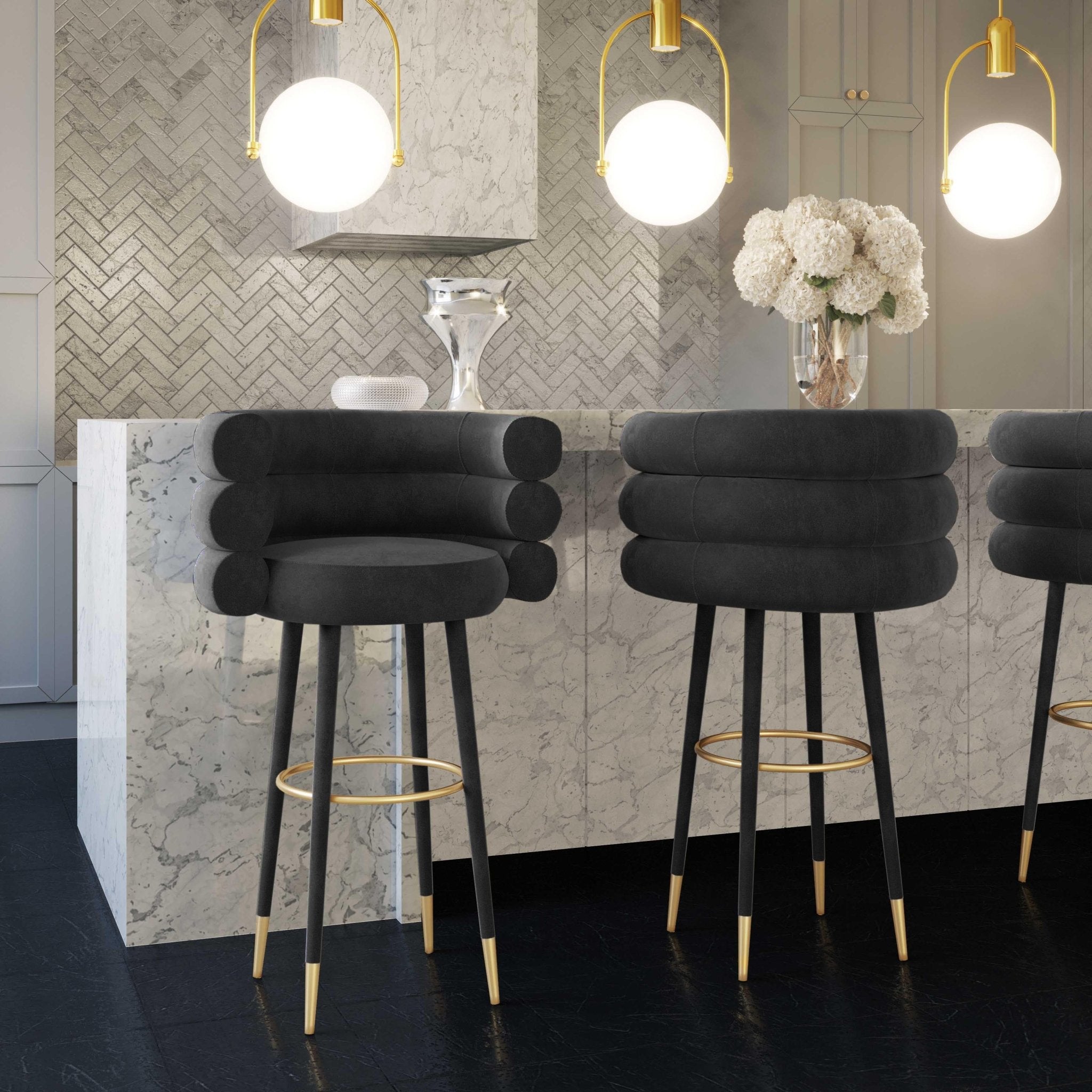 Betty Black Velvet Barstool Counter Stools| TOV
