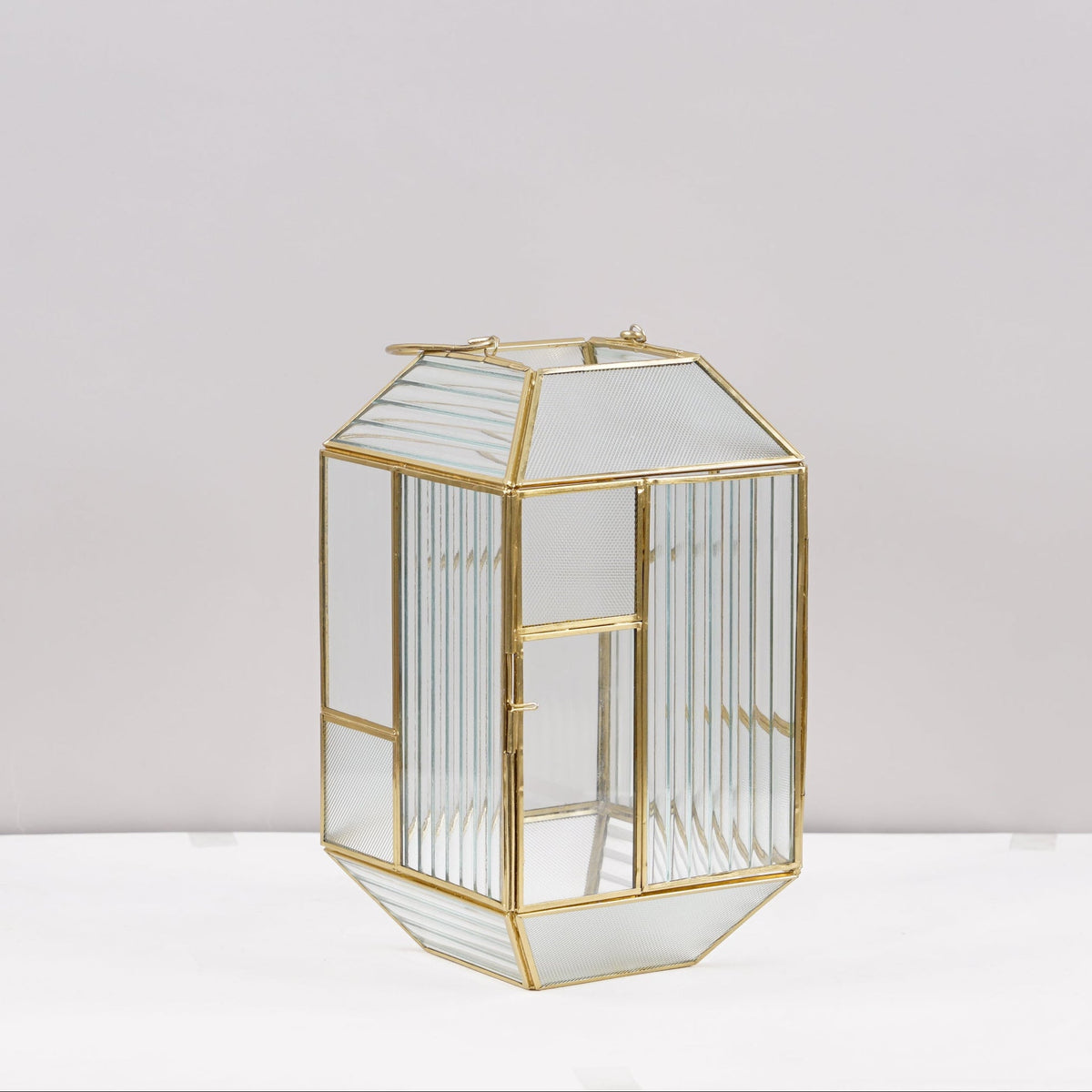 BRASS AND GLASS LANTERN GOLD SIZE 16.5X16.5X30CM Lanterns| Alrugaib Furniture X Nice