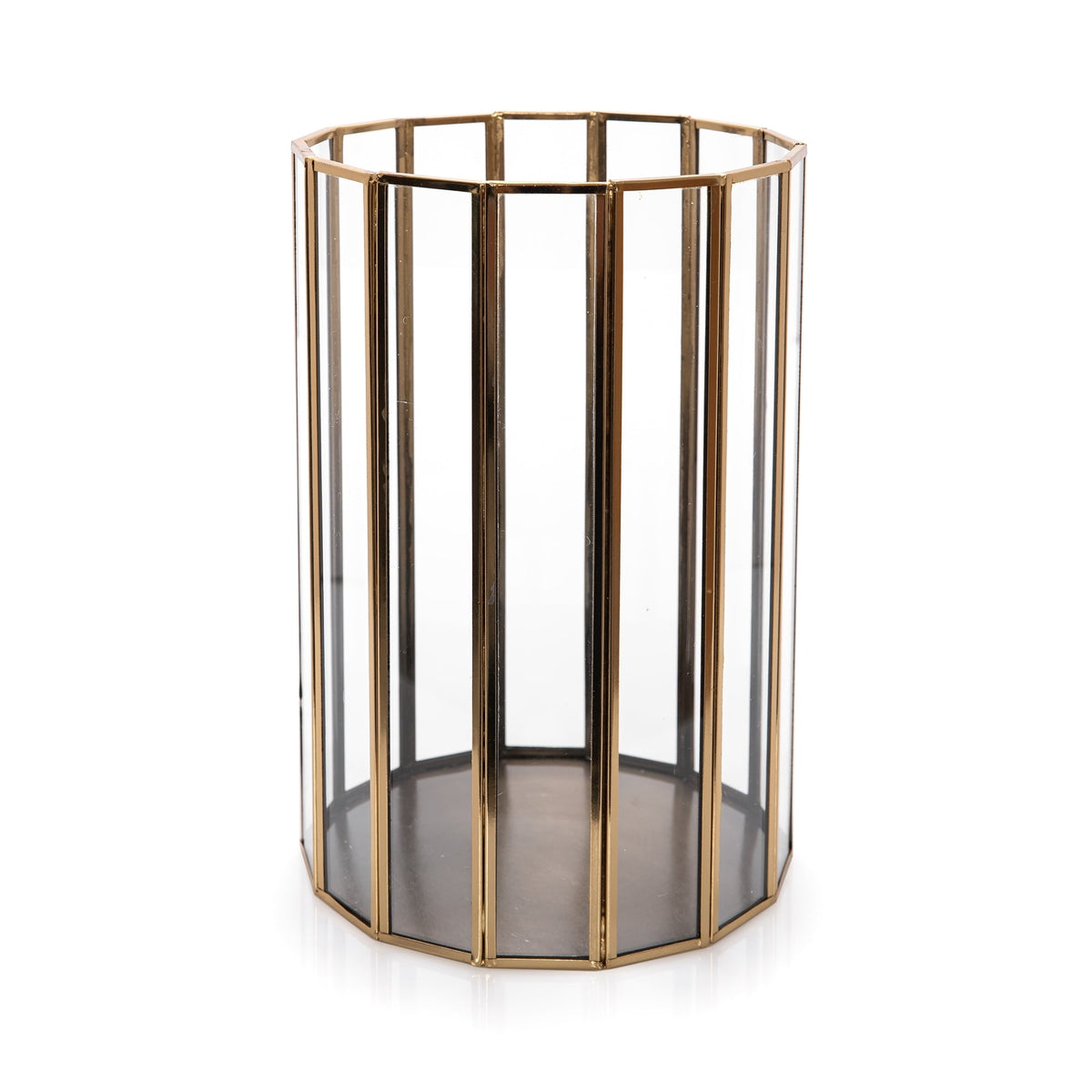 BRASS & GLASS CANDLE HOLDER GOLD 16X16X25 CM Candle Holders| Alrugaib Furniture X Nice
