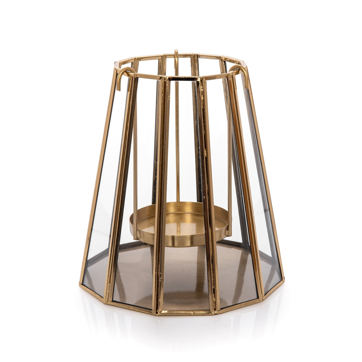 BRASS & GLASS CANDLE HOLDER GOLD 17X17X18 CM Candle Holders| Alrugaib Furniture X Nice