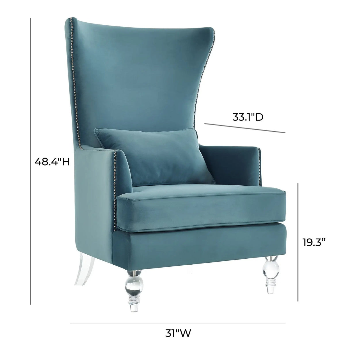 Bristol Sea Blue Velvet Chair with Lucite Legs Chairs| TOV