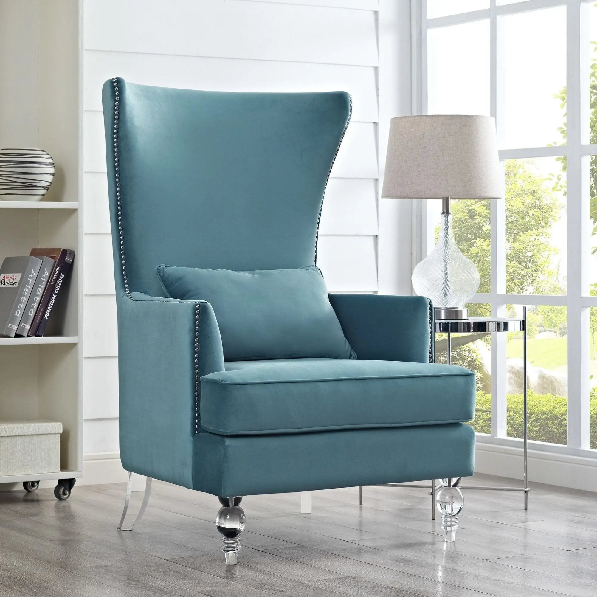 Bristol Sea Blue Velvet Chair with Lucite Legs Chairs| TOV