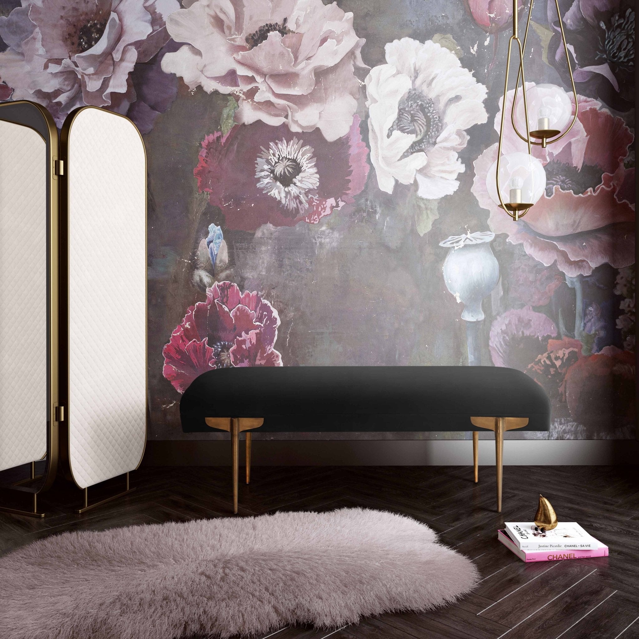Brno Black Velvet Bench Benches| TOV