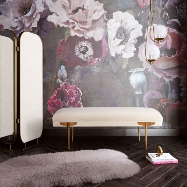 Brno White Waived Velvet Bench Benches| TOV