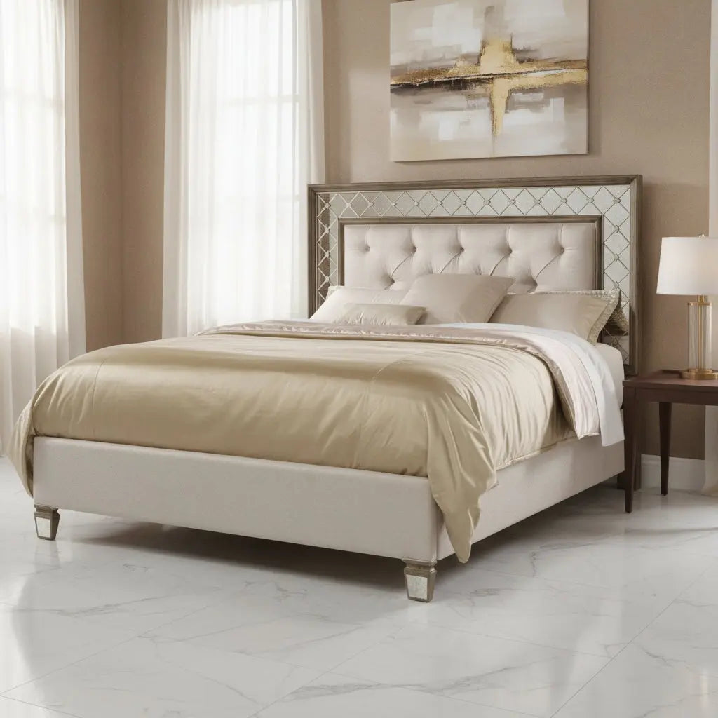 California King Mirrored Upholstered Bed Beds| Hooker