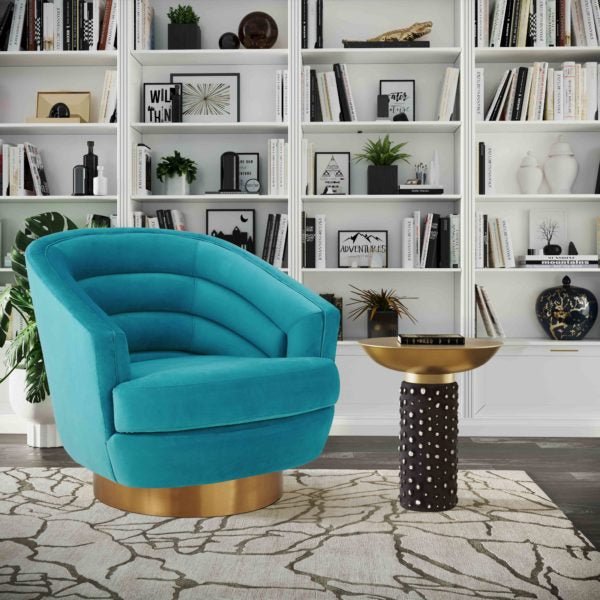 Canyon Blue Velvet Swivel Chair Chairs| TOV