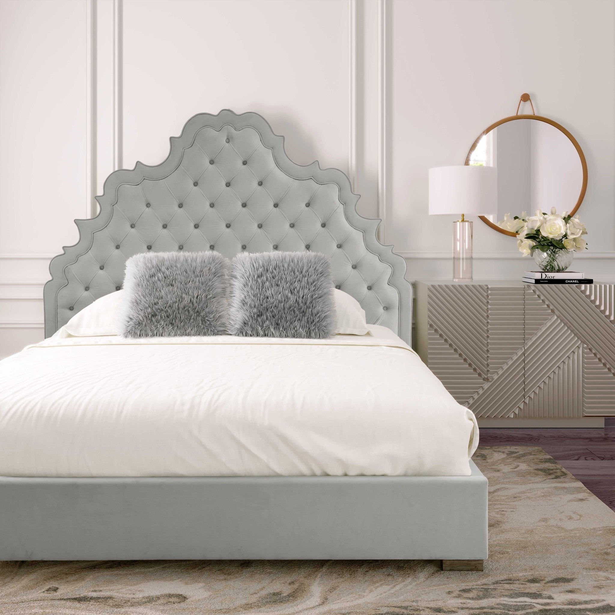 Carolina Grey Velvet Bed in King Beds| TOV