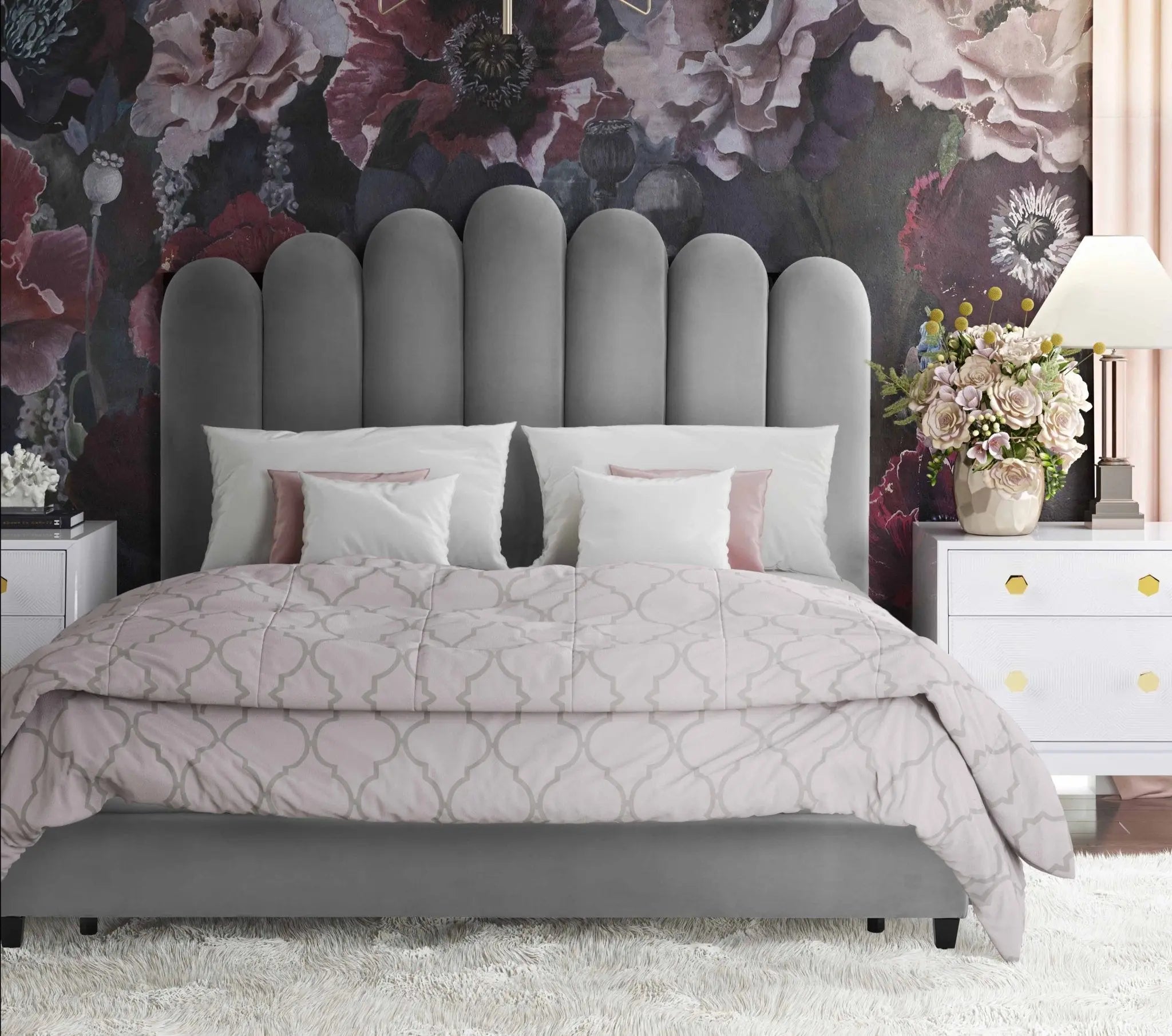 Celine Grey Velvet Bed in Queen Beds| TOV