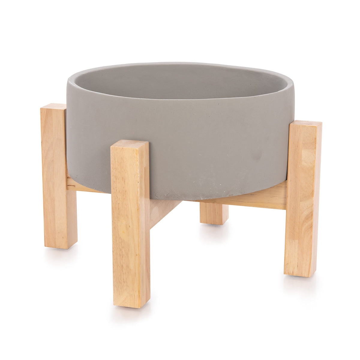 CERAMIC PLANTER WITH WOODEN LEG  GREY 30X30X25 CM Plants| Alrugaib Furniture X Nice
