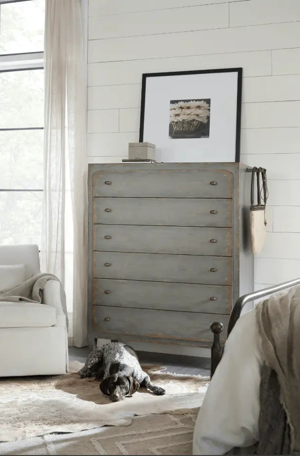 Ciao Bella Six-Drawer Chest- Speckled Gray Cabinets & Chests| Hooker